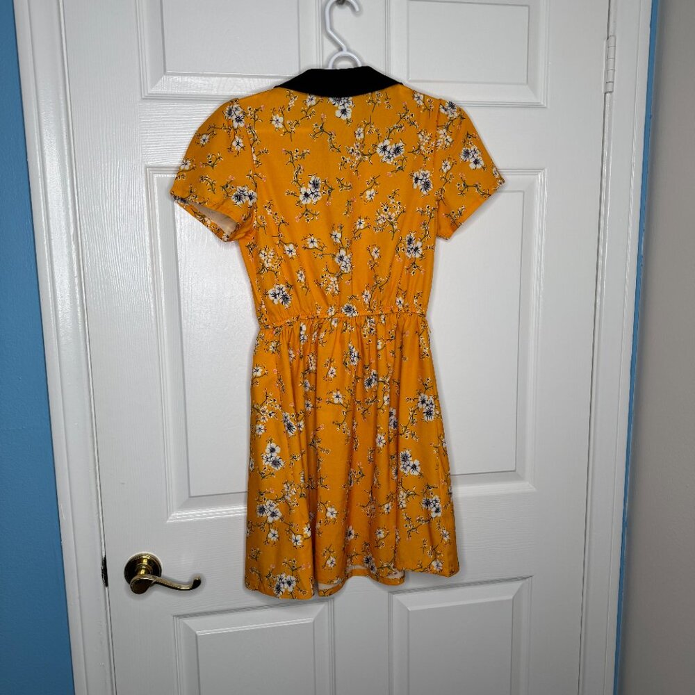 Unique Vintage Orange Floral Peter Pan Dress - Picture 3 of 6